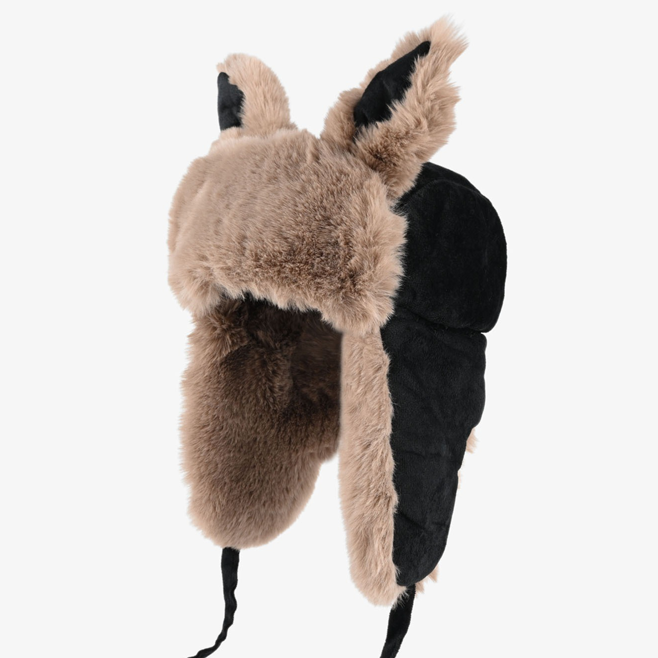 Trapper Hat Ear Flap - カーキ色の可愛らしいウサギ耳付きのボンバーハット。男女兼用で、冬に最適な厚手のフリース裏地付きで、耳当てが付いており、防風性があり、サイクリングや雪遊びに暖かく使える帽子。