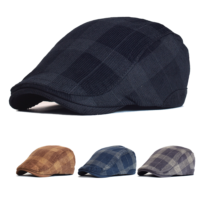 Dad Hat Cotton - 冬のヴィンテージチェック柄厚いベレー帽コーデュロイキャスケットキャップ男性女性イングランドギャツビーレトロ帽子ドライバーフラットキャップ