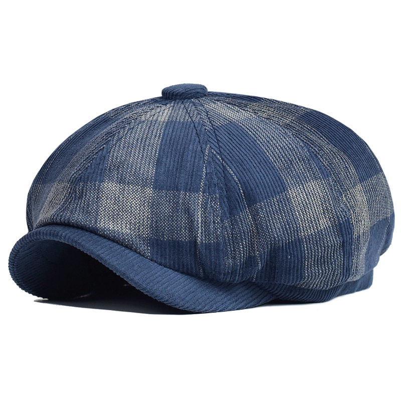 Dad Hat Cotton - 秋冬チェック柄厚いキャスケット帽子コーデュロイベレー帽男性女性イングランドギャツビーレトロ帽子ドライバーフラットキャップ