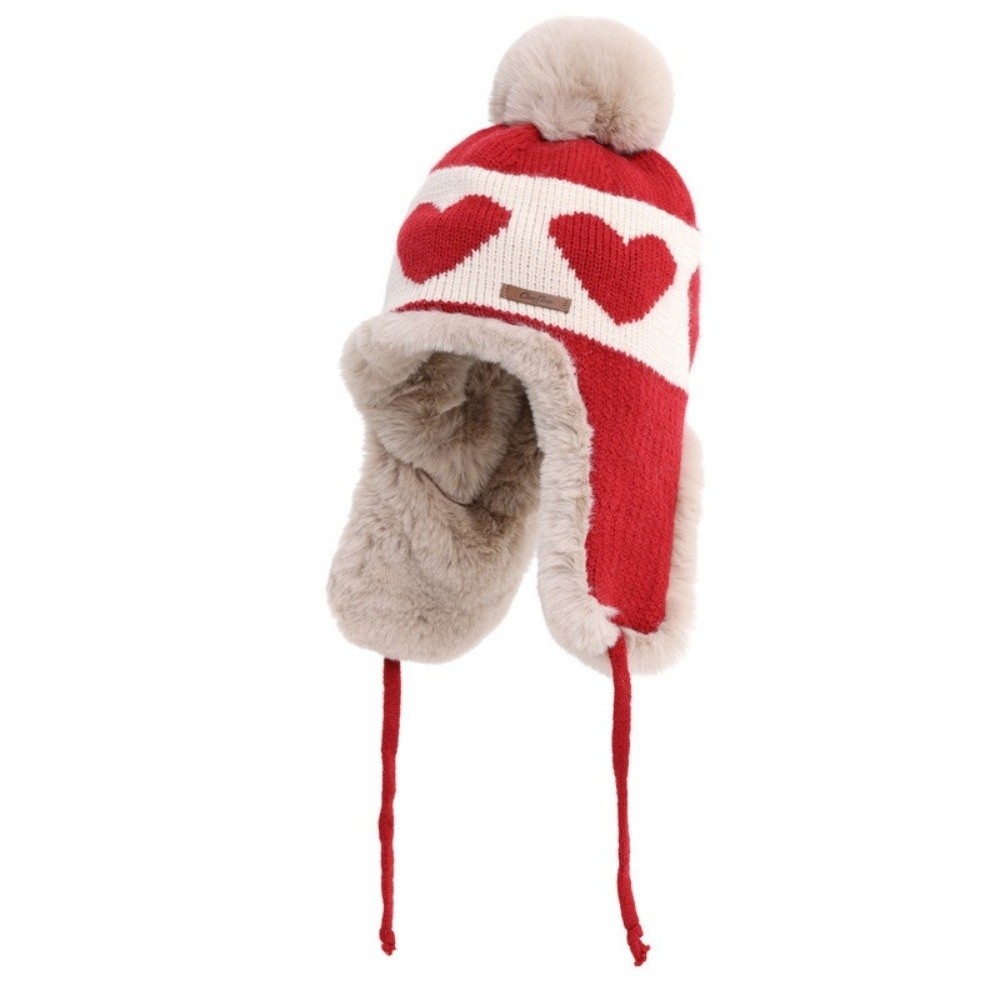 ポリエステル製、ハート柄の耳当て付き帽子、ポンポン付き、防寒 - Trapper Hat Ear Flap のレビューと価格