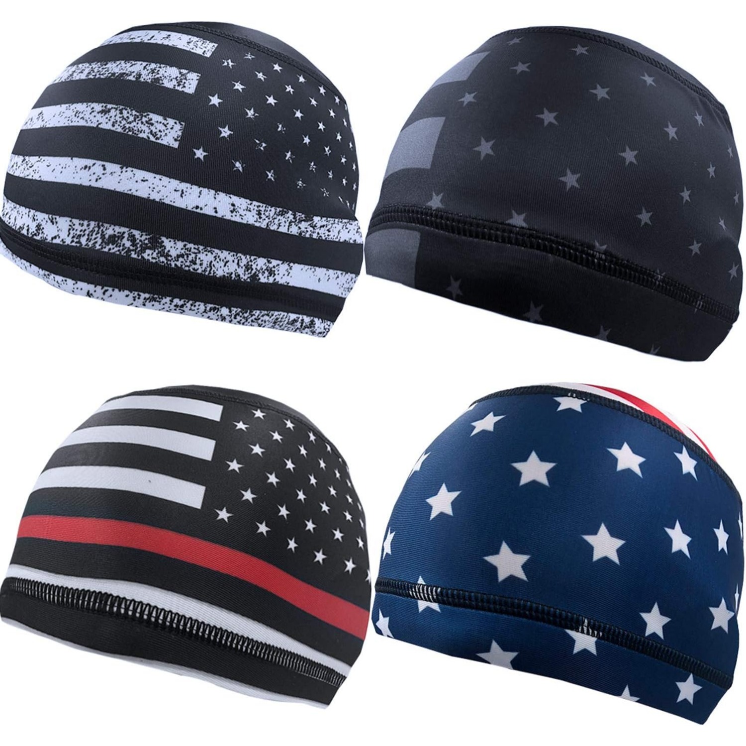 4x 米国旗スカルキャップ ヘルメットライナー 吸汗性 ラン - Skull Cap Helmet Liner のレビューと価格
