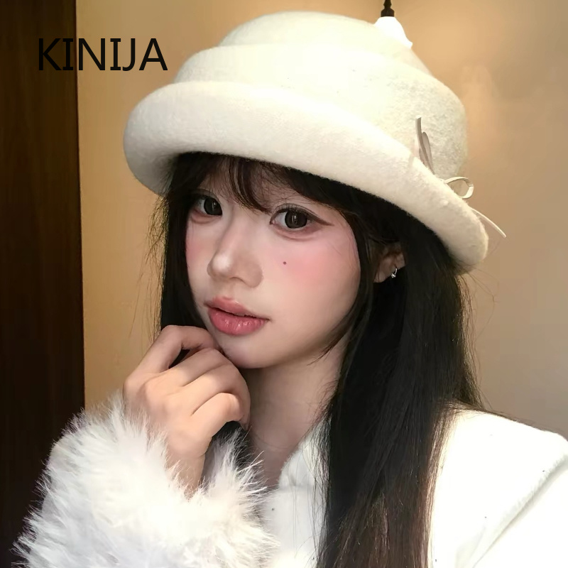 ヘップバーン風ウール素材のトップハット、ベレー帽。女性用、冬 - Fedora Hat Wool のレビューと価格