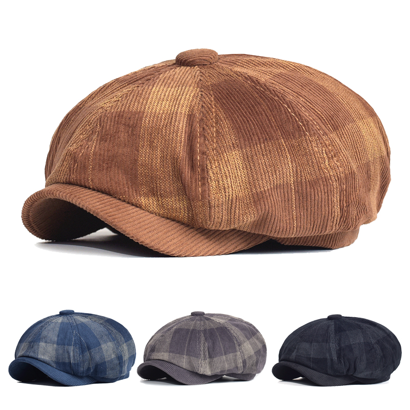 秋冬チェック柄厚いキャスケット帽子コーデュロイベレー帽男性女 - Dad Hat Cotton のレビューと価格