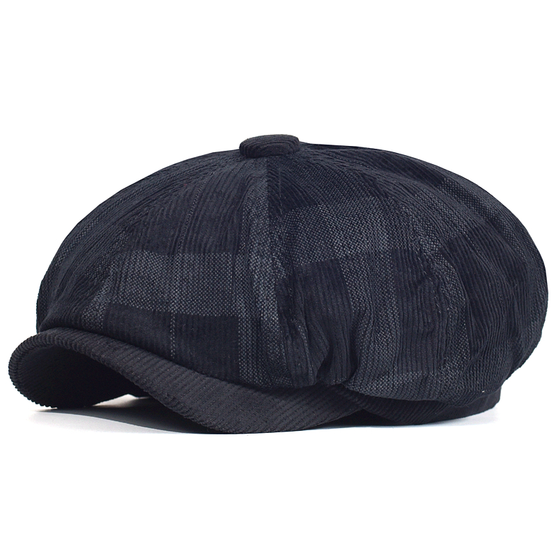 秋冬チェック柄厚いキャスケット帽子コーデュロイベレー帽男性女 - Dad Hat Cotton のレビューと価格