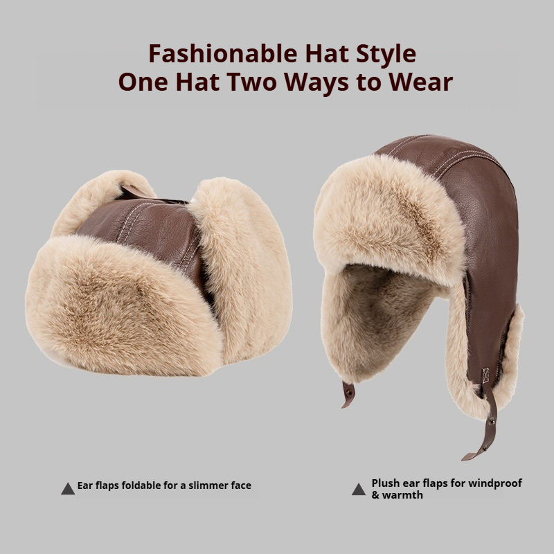メンズ冬用暖かいPUレザートラッパーハット、フェイクファー耳 - Trapper Hat Ear Flap のレビューと価格